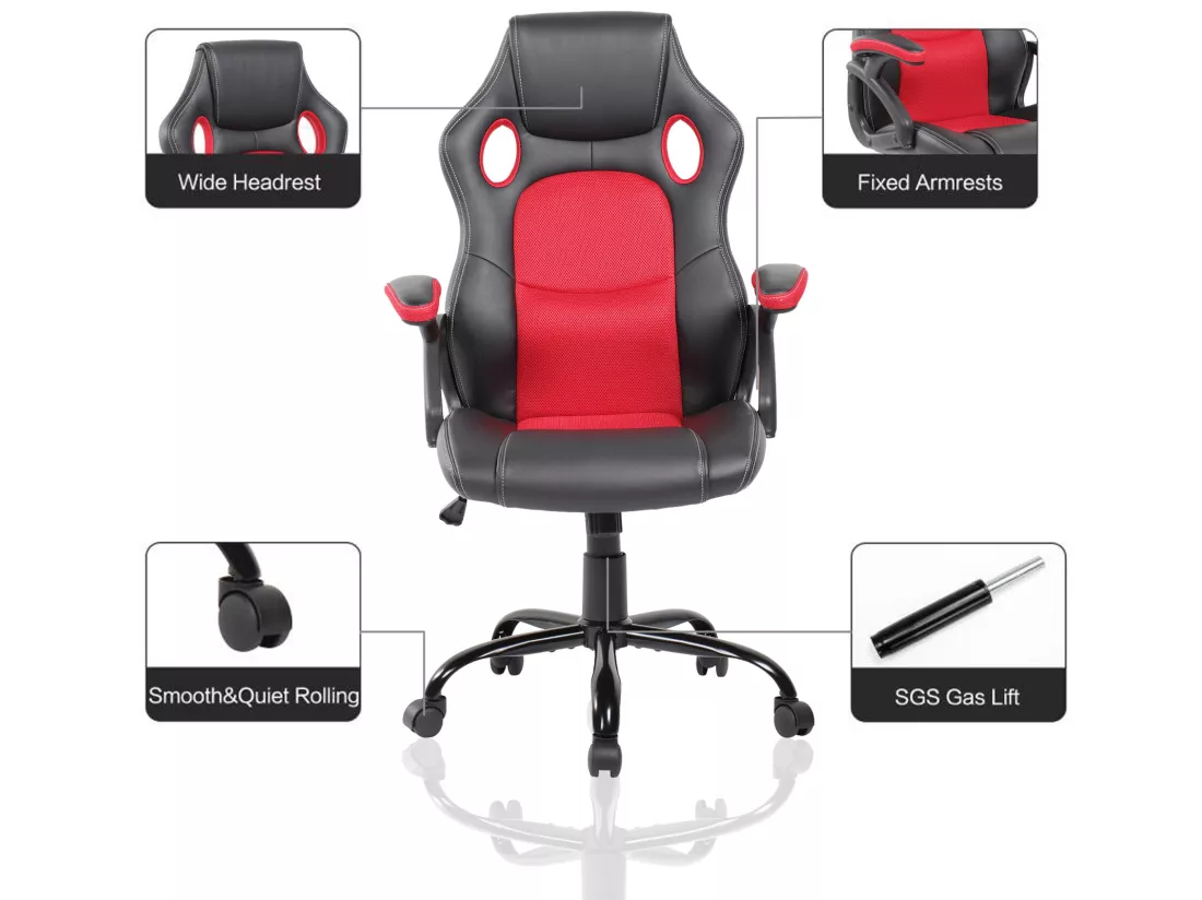Chaise De Bureau Gaming Siège Noir Rouge Simili-cuir 120x66x63