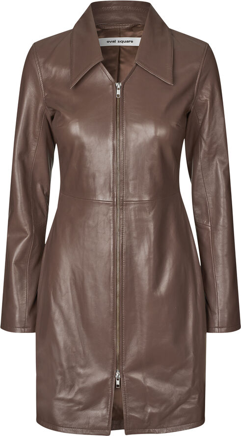 Oval Square Deep Leather Zip Dress Cappucino