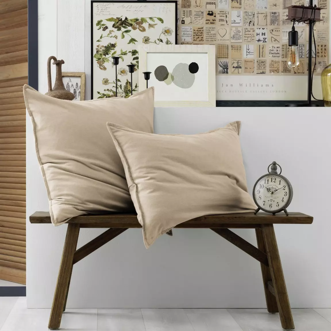 Taie d'oreiller carrée flanelle de coton (63 x 63 cm) Théa Beige