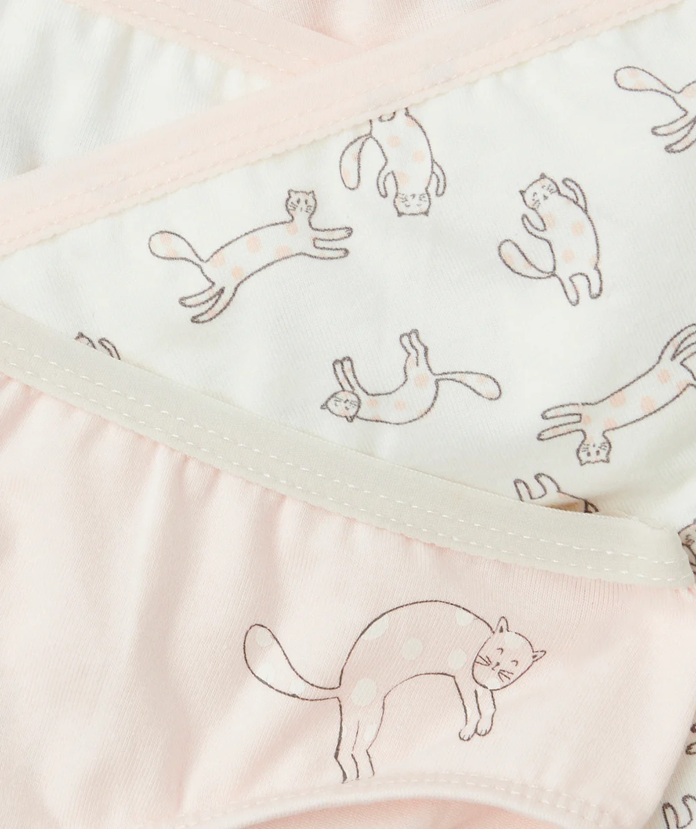 LOT DE 5 SHORTIES FILLE EN COTON BIO ROSES UNIS ET IMPRIMÉS CHATS
