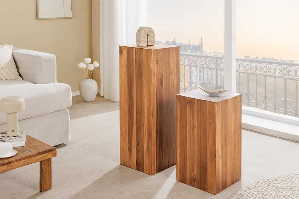 Massivholz Dekosäule COLUMNA 75cm braun Akazie Beistelltisch