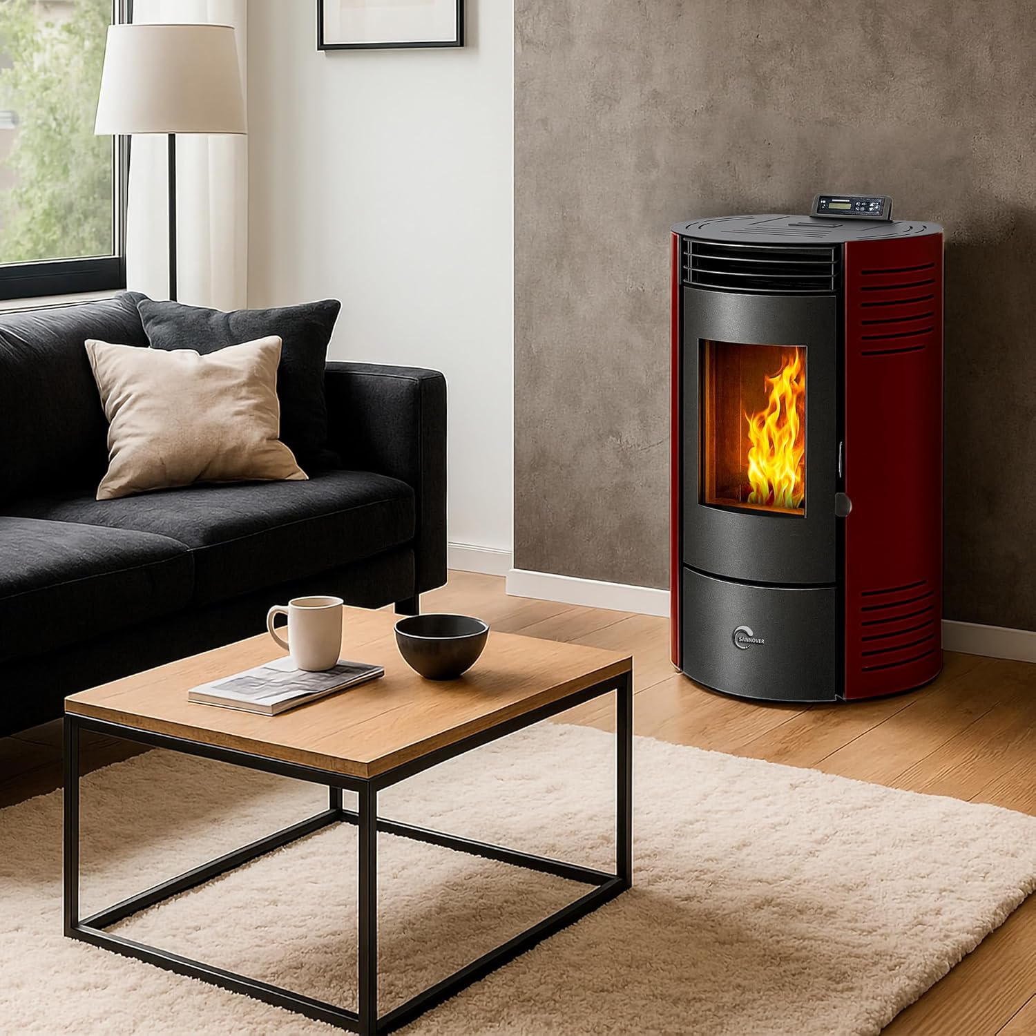 Sannover Azora Pelletofen wasserdicht 11,6 kW Bordeaux