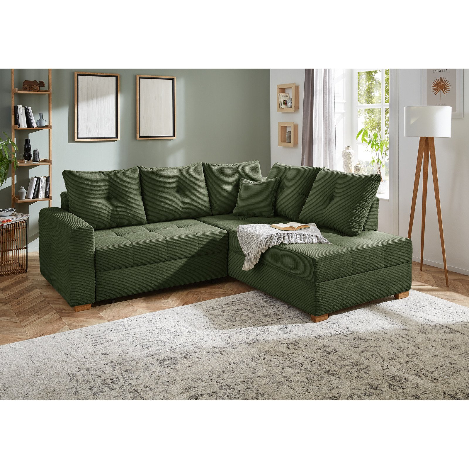 Ecksofa Leon Stoff Cord grün