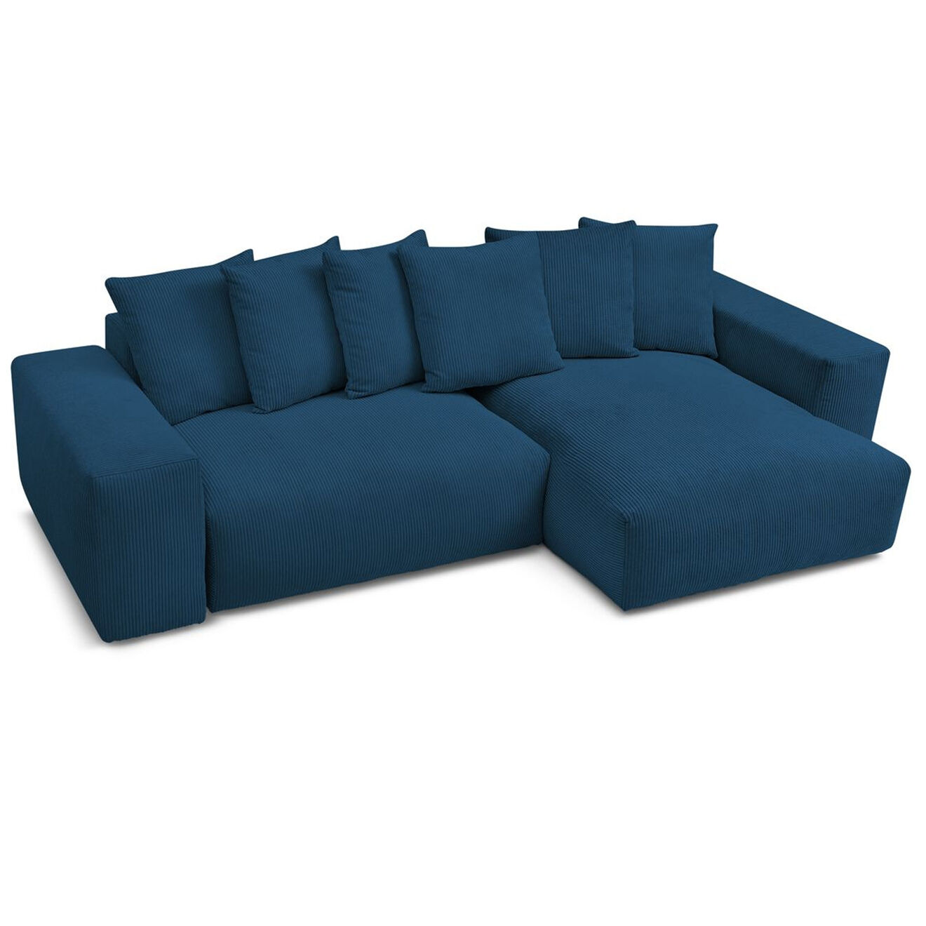 Bobochic Canapé d'angle réversible ultra moelleux voltaire velours côtelé bleu foncé - 310x174x75 cm