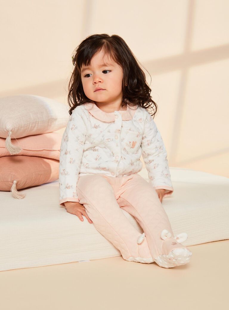Ensemble pyjama écru en molleton à petits lapin