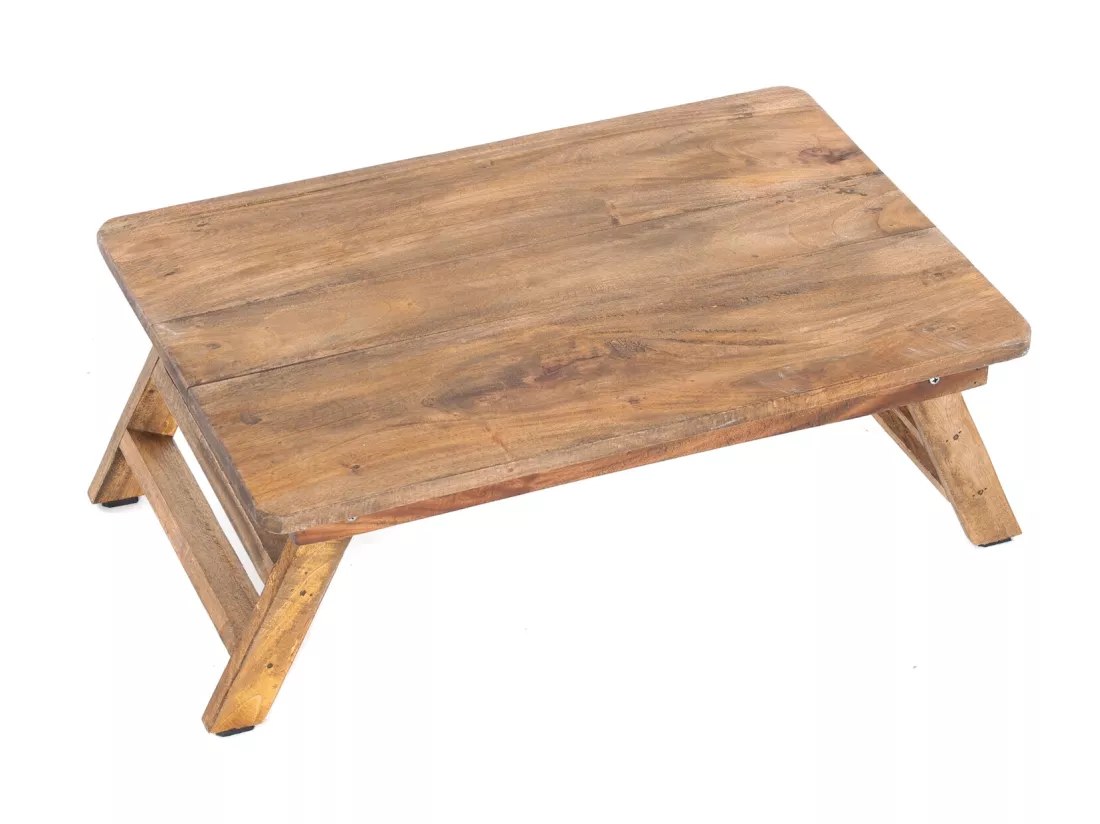 TABLETTE-TABLE PLIEZ Bois de recyclage en acajou, pieds pliables couleurs naturelles