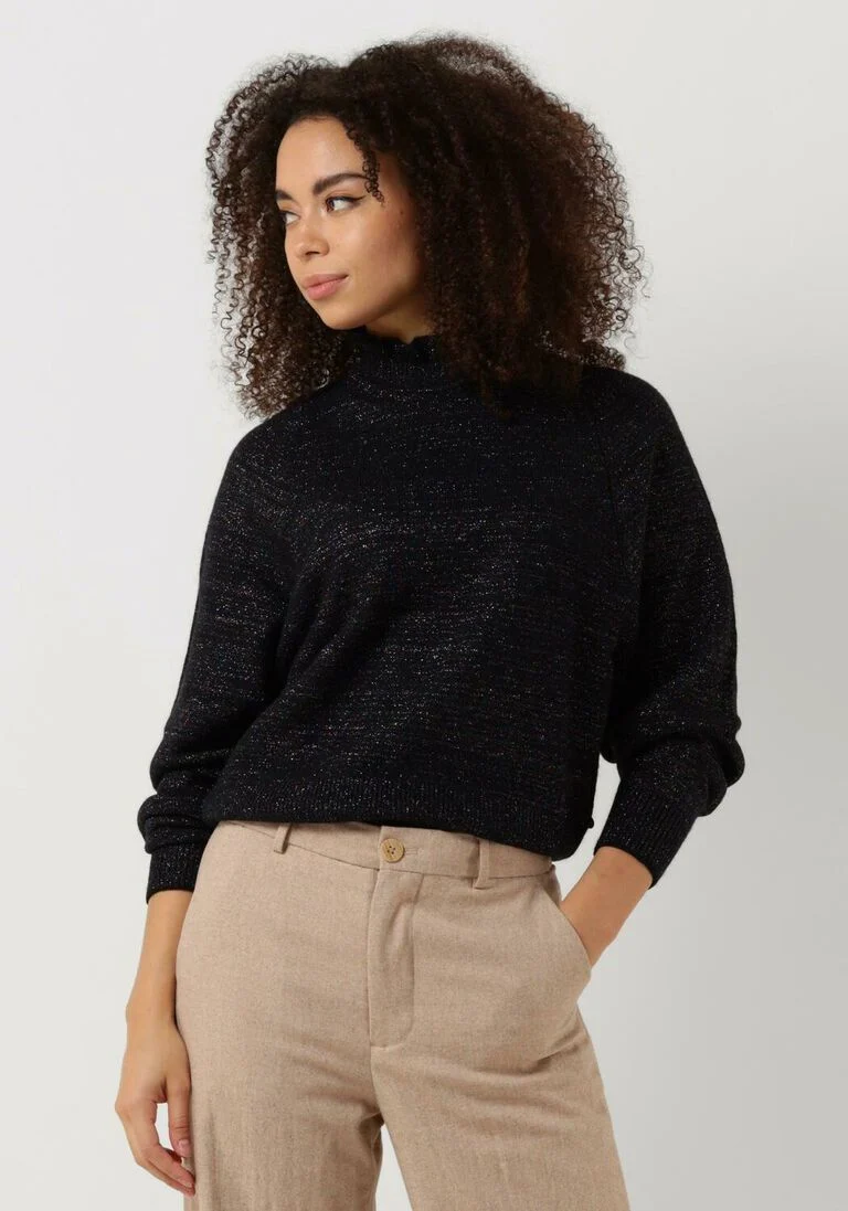 SCOTCH & SODA bruine scotch & soda trui ruffled high-neck lurex pullover