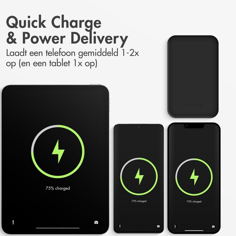 Accezz - Powerbank - Zwart - 10.000 mAh - Geïntegreerde Kabels