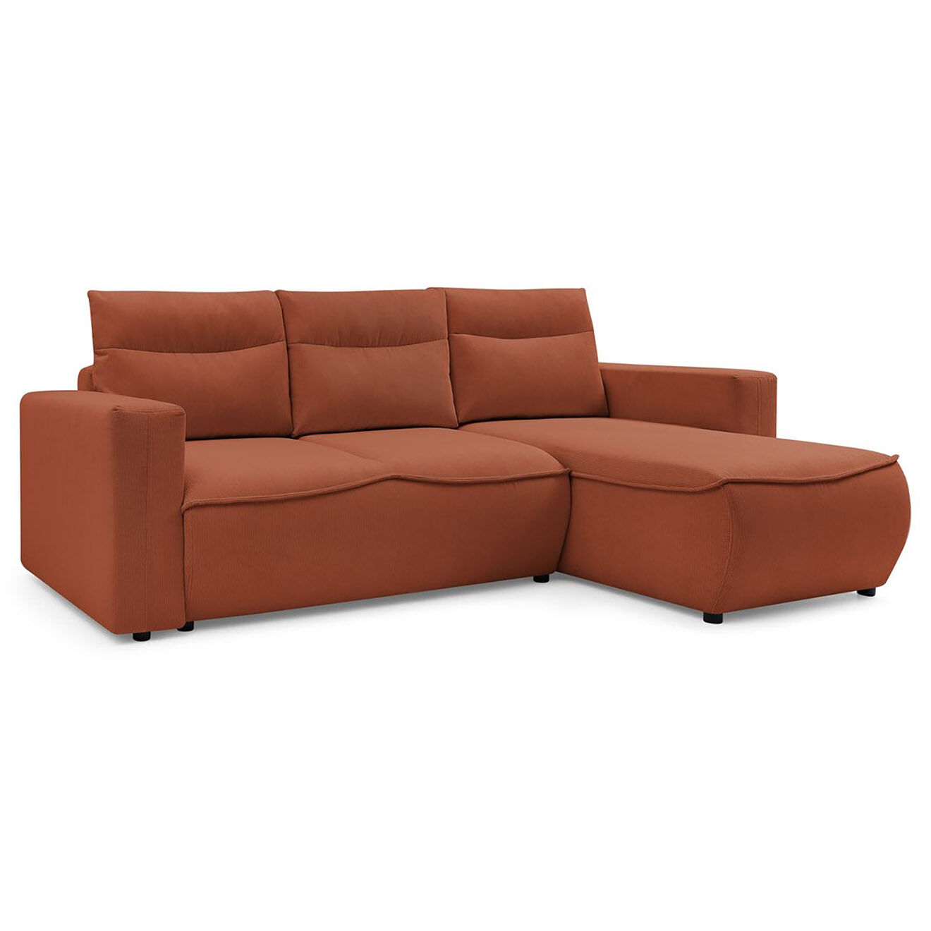 Bobochic Canapé d'angle droit convertible coffre jasmin velours côtelé orange - 256x158x90 cm