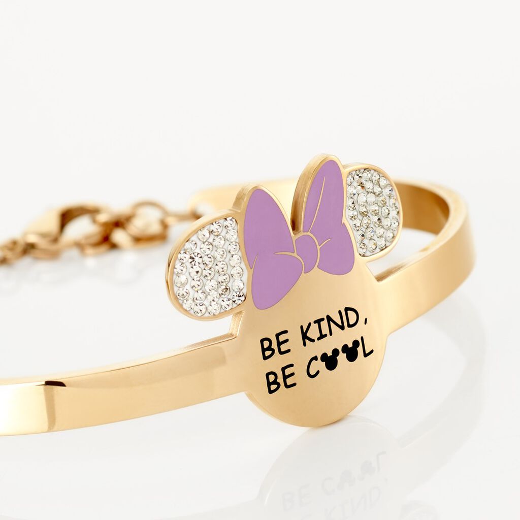 Bracelet Jonc  Acier Doré Rose Cristaux