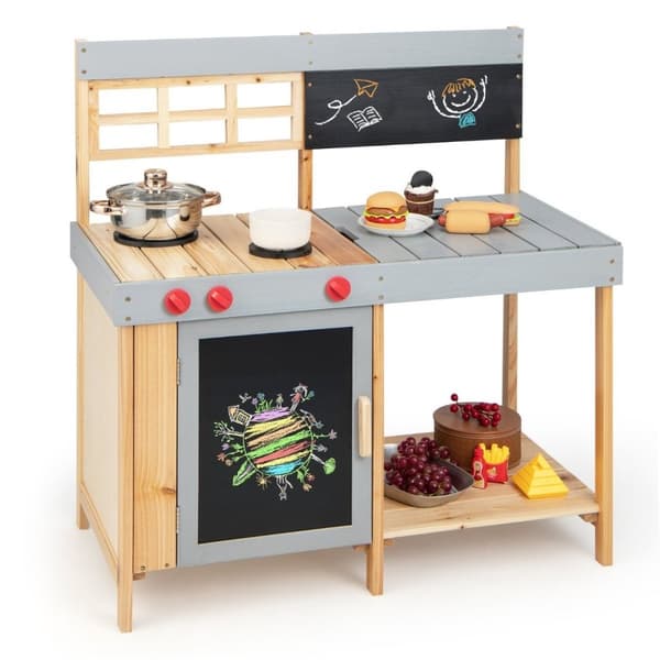Utendørs leirkjøkkensett for barn lekekjøkken i tre 89 x 45 x 90 cm natur + grå
