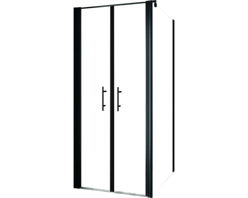 Douchedeur met zijpaneel en draaideur SCHULTE Alexa Style 2.0 Black Style ExpressPlus 80 x 80 cm, zwart profiel, helder glas met vuilafstotende coating