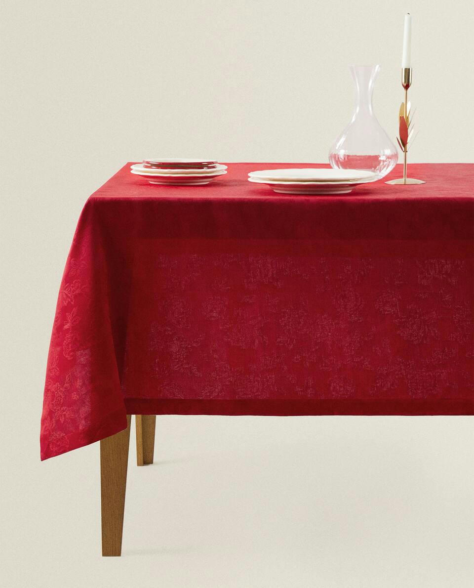 TOALHA DE MESA JACQUARD COM ESTAMPA FLORAL DE NATAL