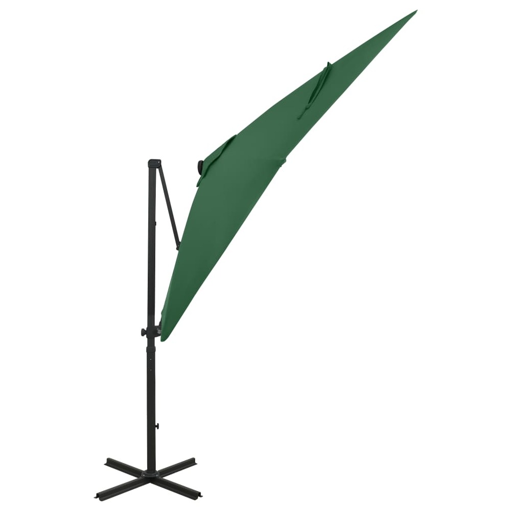 Parasol meuble de jardin déporté avec mât et lumières led 250 cm vert