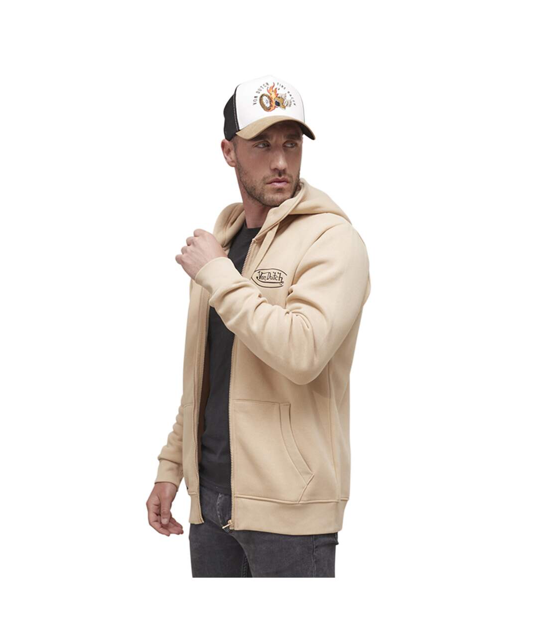 Sweat zippé avec capuche en coton homme Slimane