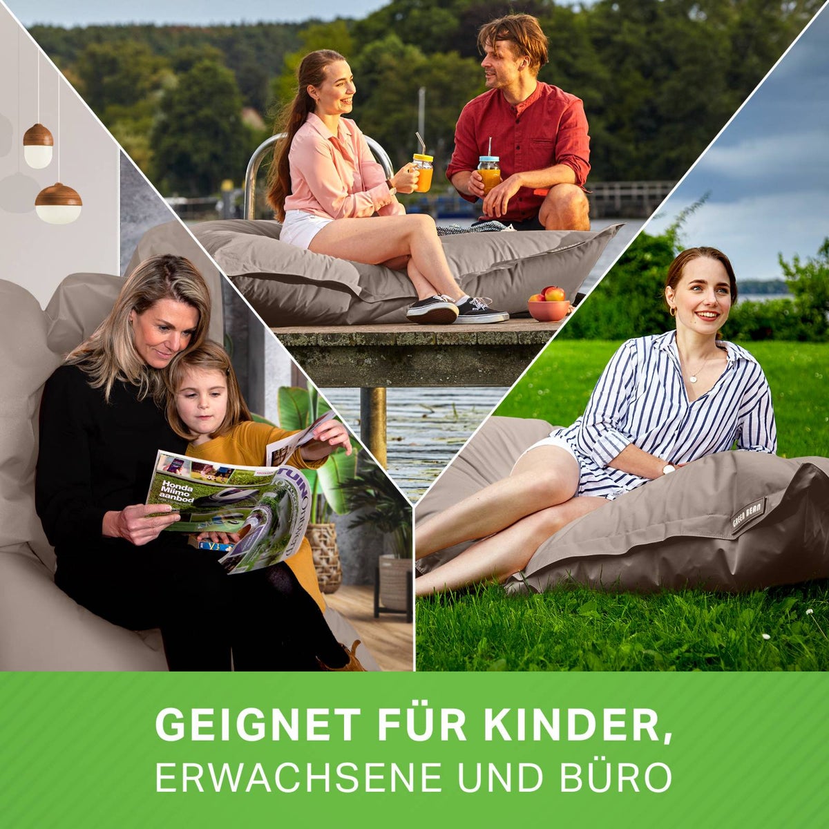 Groene Bonen Zitzak 120x160cm 270 Liter Kinderen & Volwassenen Zitzak EPS Kralenvulling Reuze Zitzak Grote Buitenligstoel Kussen Wasbaar Weerbestendig Ligstoel Zitkussen Vloerkussen Taupe