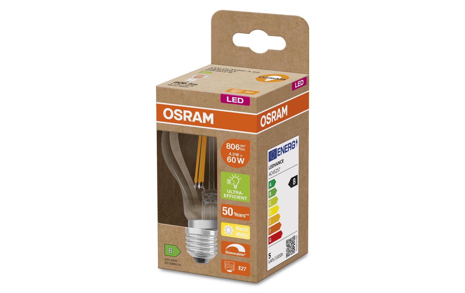 LED CLASSIC A ENERGY EFFICIENCY B DIM 4.3W, E27, WarmweissDimmbare LED-Lampen, klassische Kolbenform, ENERGIEEFIZIENTKLASSE B