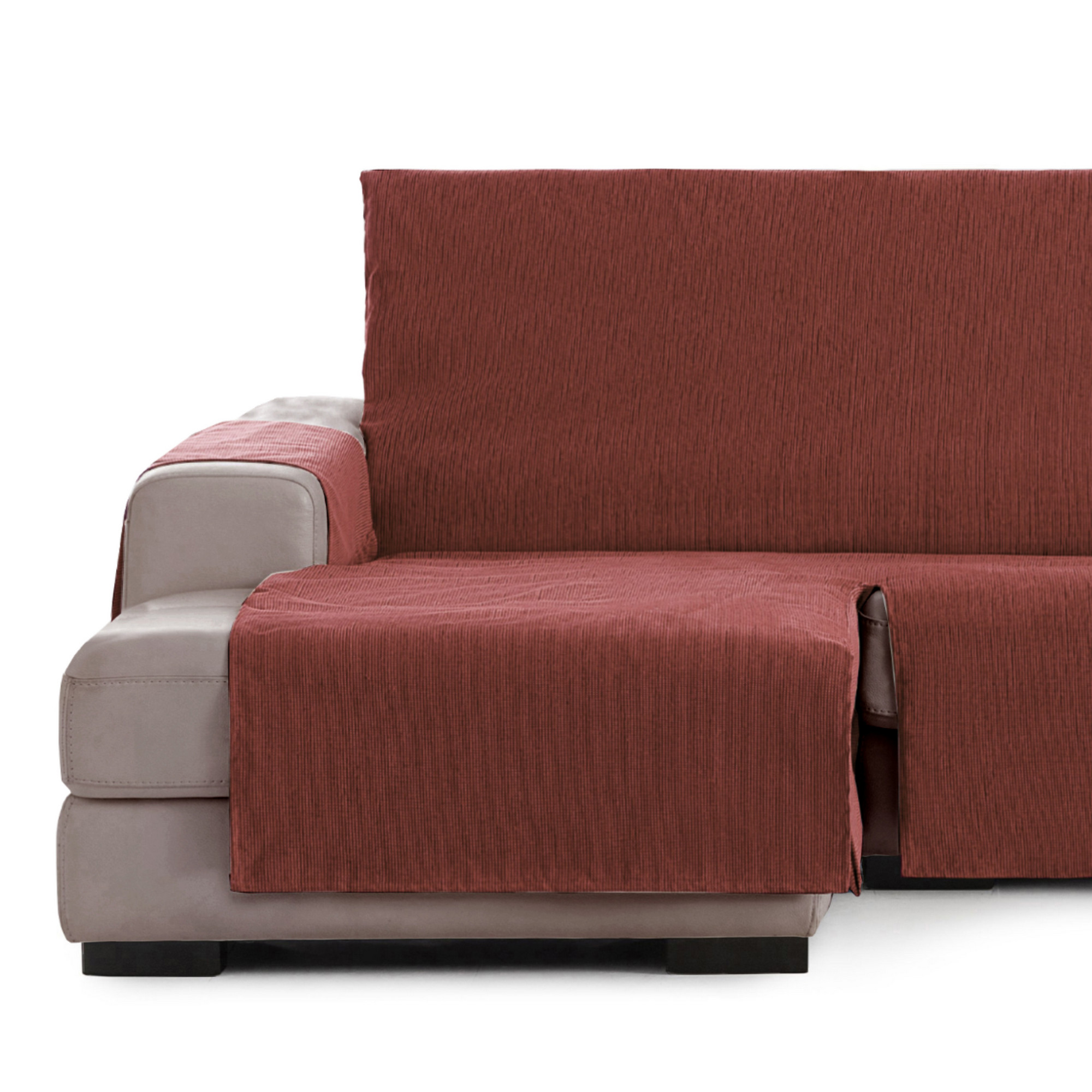 Capa protetora Vipalia para chaise longue, capa lisa de chenille para sofá, design elegante, cor terracota, chaise longue longa esquerda para cães.