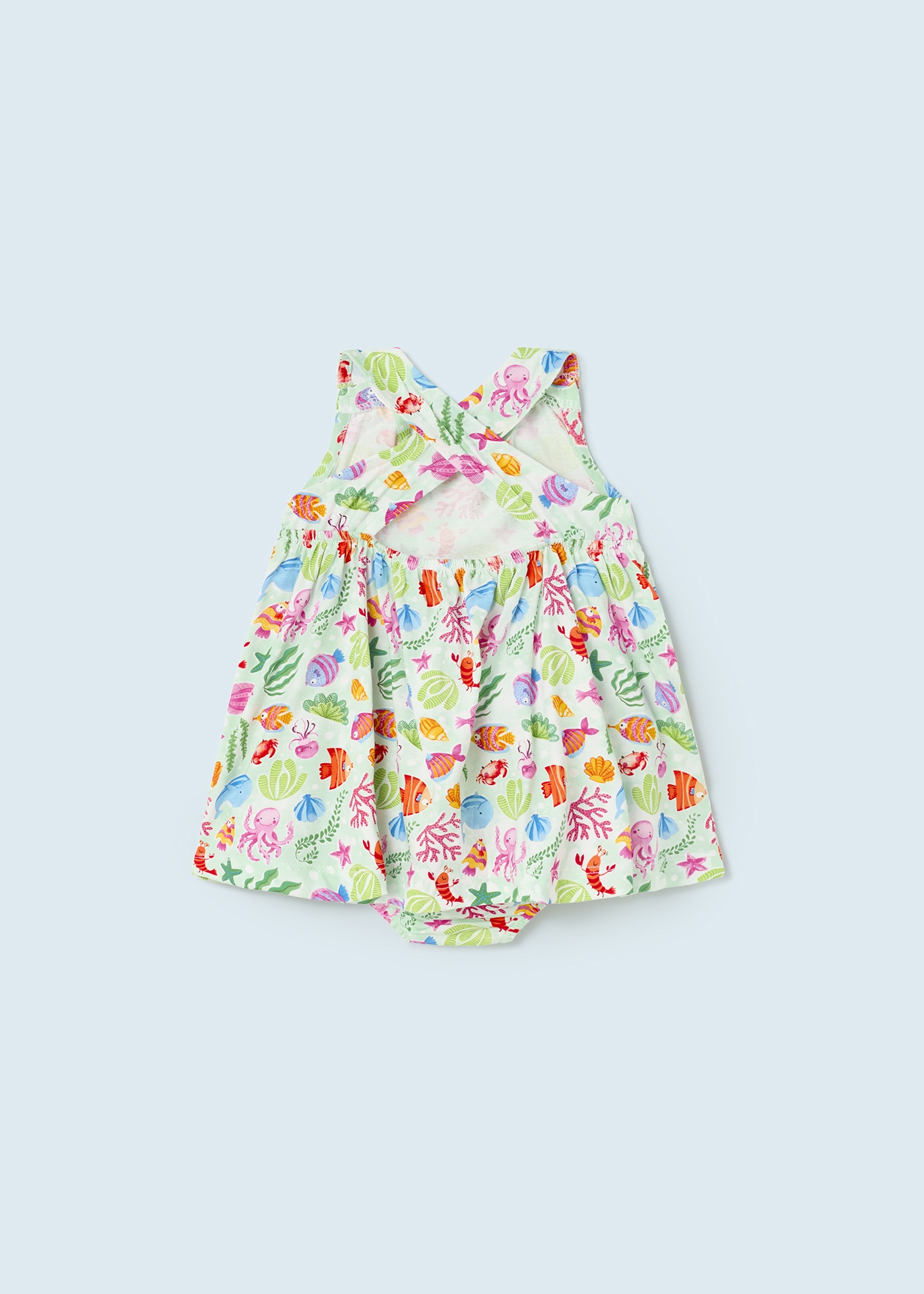Vestido estampado com capa de fralda de algodão sustentável para bebê