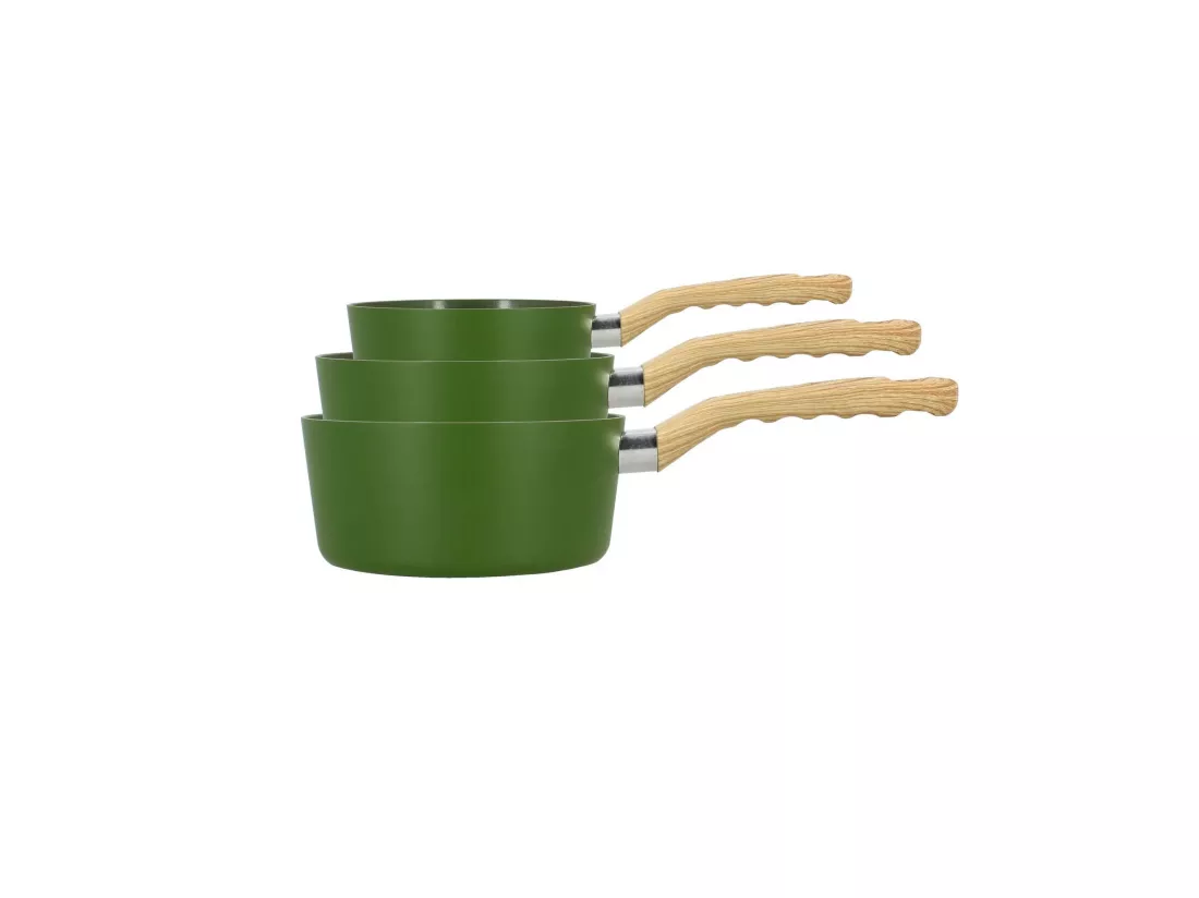 Menastyl - Set De 3 Casseroles Colorama Olive - Casserole 16/18 Et 20 Cm - En Aluminium - Revetement Antiadhesif En Ceramique