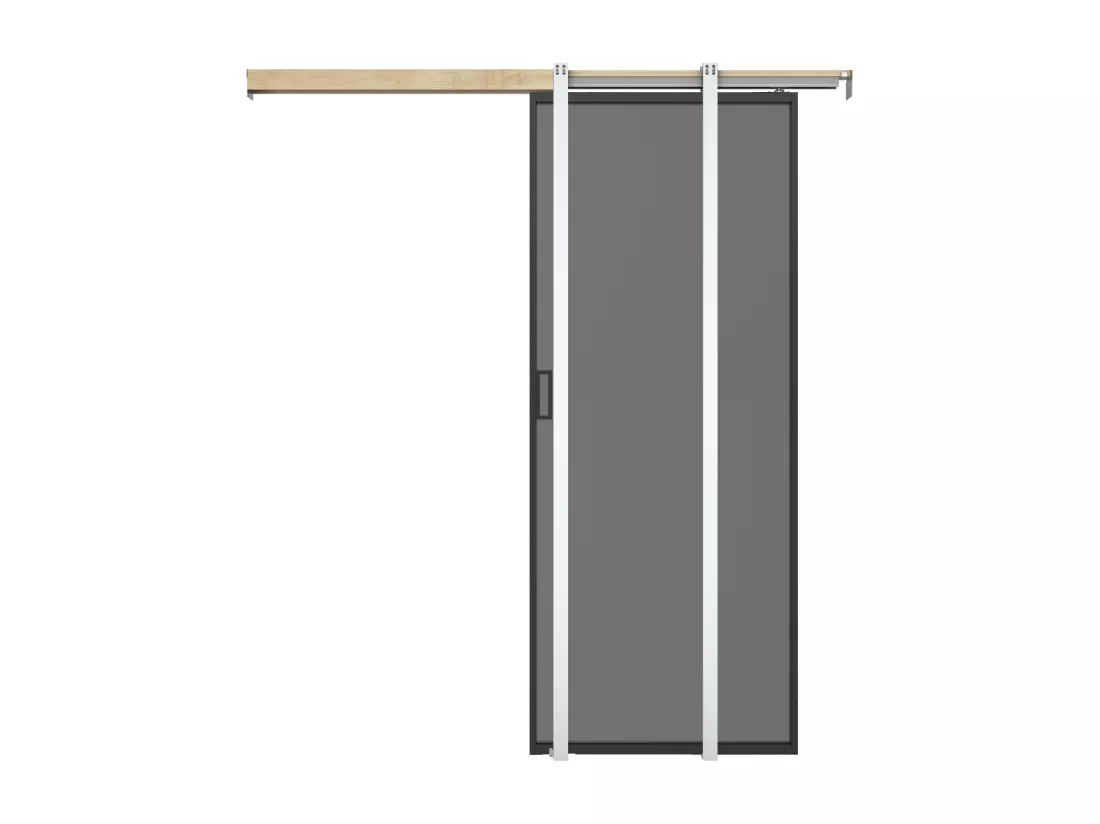 Porte coulissante avec système à galandage - aluminium et verre trempé fumé dépoli - H205 x L83 cm - LINCI II