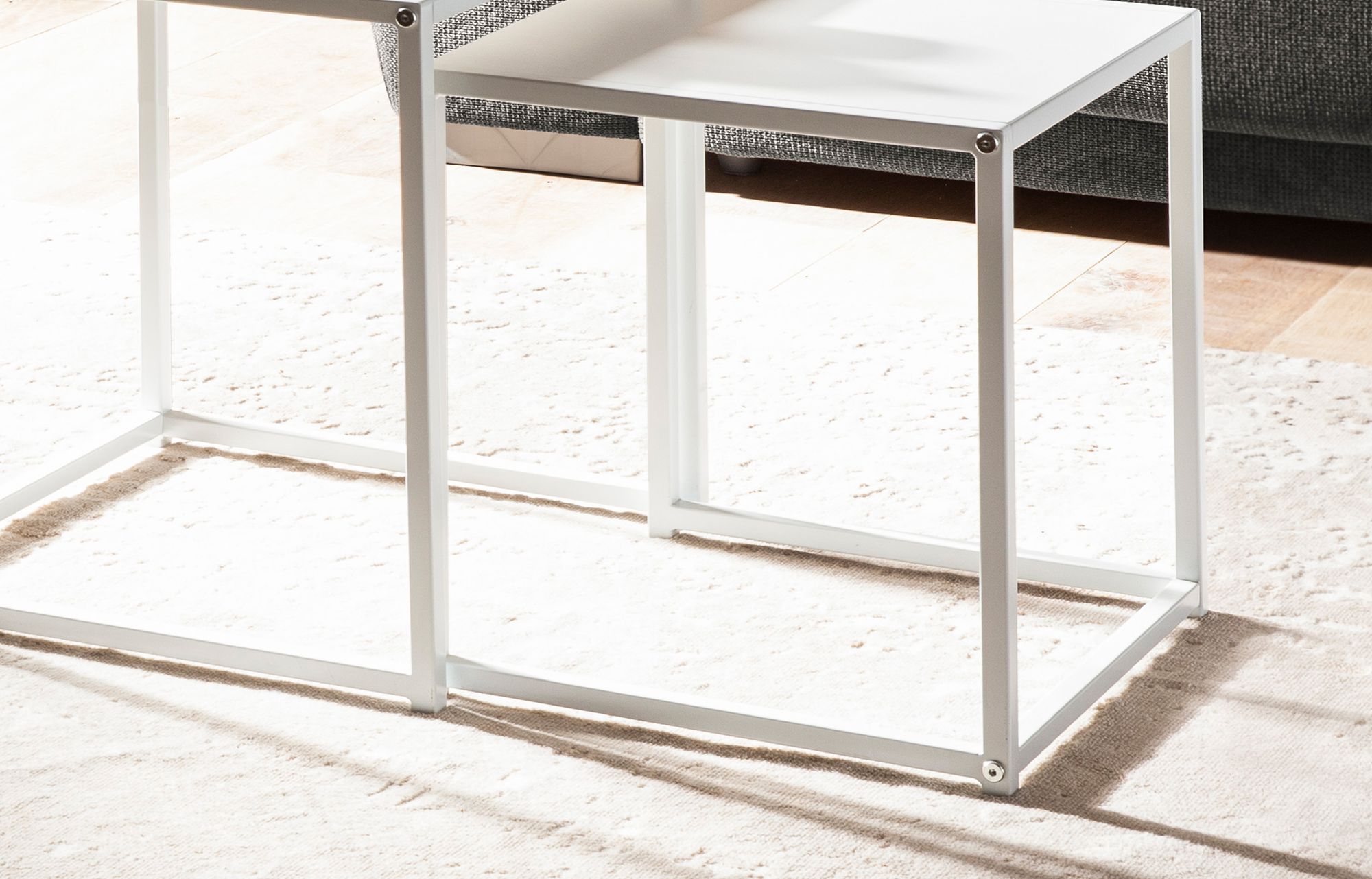 Beistelltisch FineBuy Satztisch Metall 2 teilig Couchtisch Tisch Set Weiß