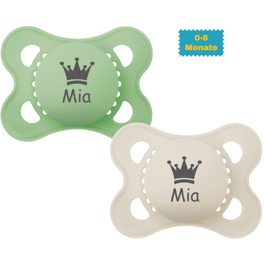 Schnullireich Schnuller mit Namen  Namensschnuller MAM Pure Krone – 2er Set (Unisex) Grün