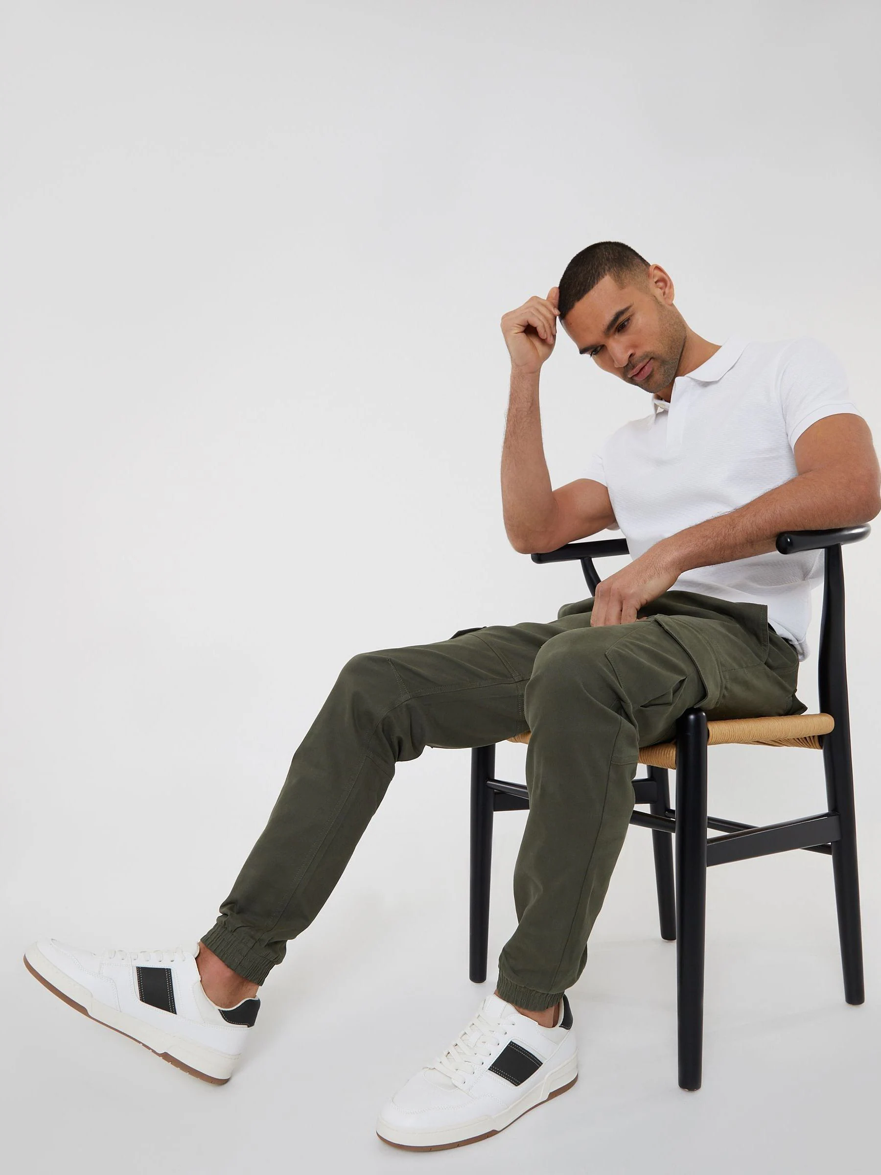 Khaki - Threadbare cargobroek in joggingstijl van katoen met stretch