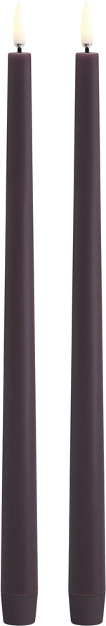 Uyuni LED taper candle, Plum, Smooth, 2,3x32 cm / 2-pack Plum