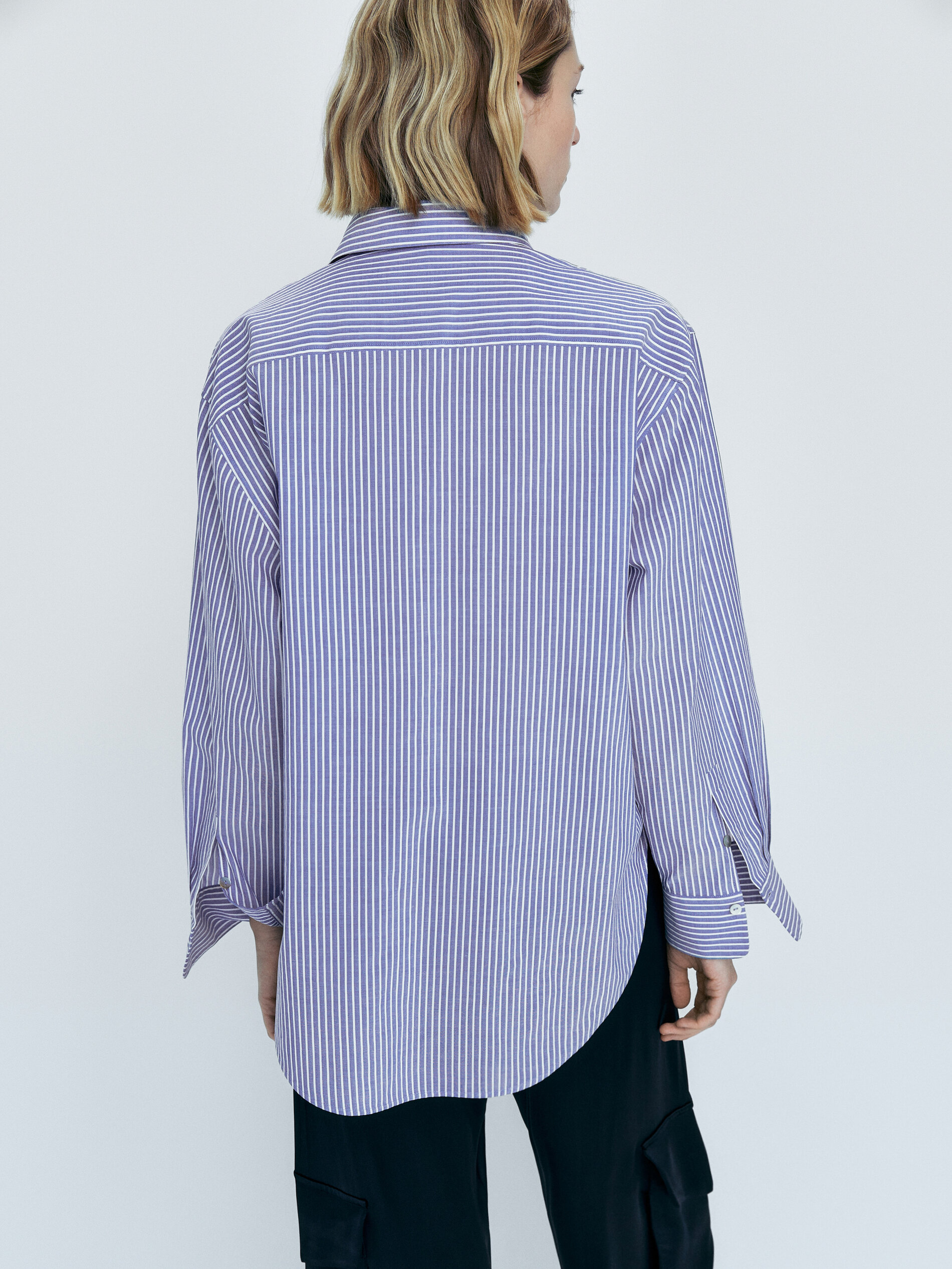 Camisa listrada de algodão - AZUL