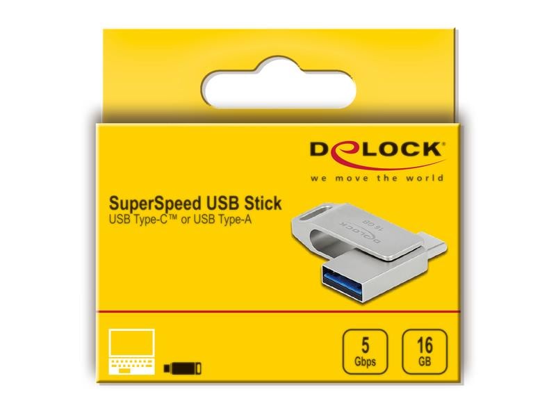 Delock USB-Stick 3.2 Gen 1 USB-C   Typ-A 16 GB Delock USB 3.2 Gen 1 USB-C   Typ-A Speicherstick 16 GB – Metallgehäuse