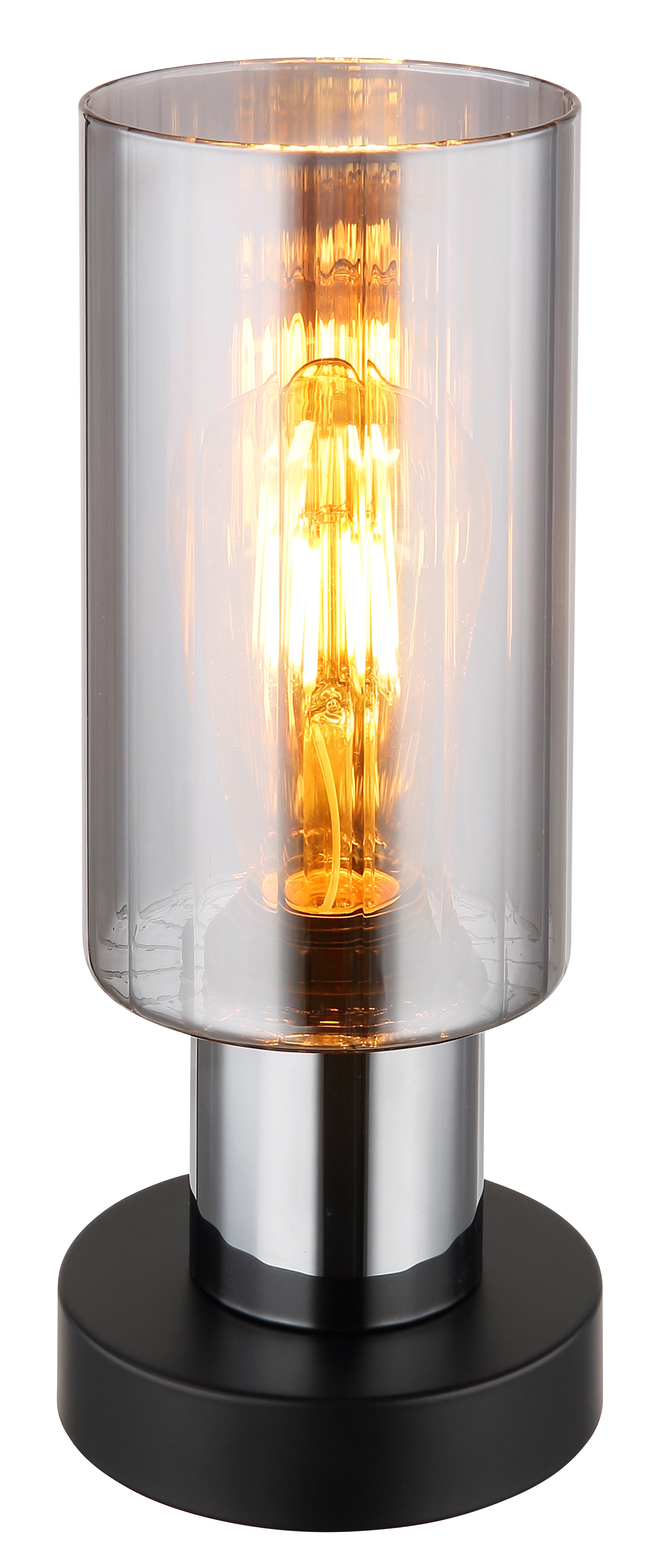 GLOBO Retrofit Tischlampe Lidaria Schwarz /Rauchfarbig 11x11cm H27cm