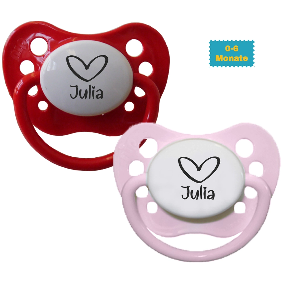 Schnullireich Schnuller mit Namen  Namensschnuller NIP Herz – 2er Set Rosa