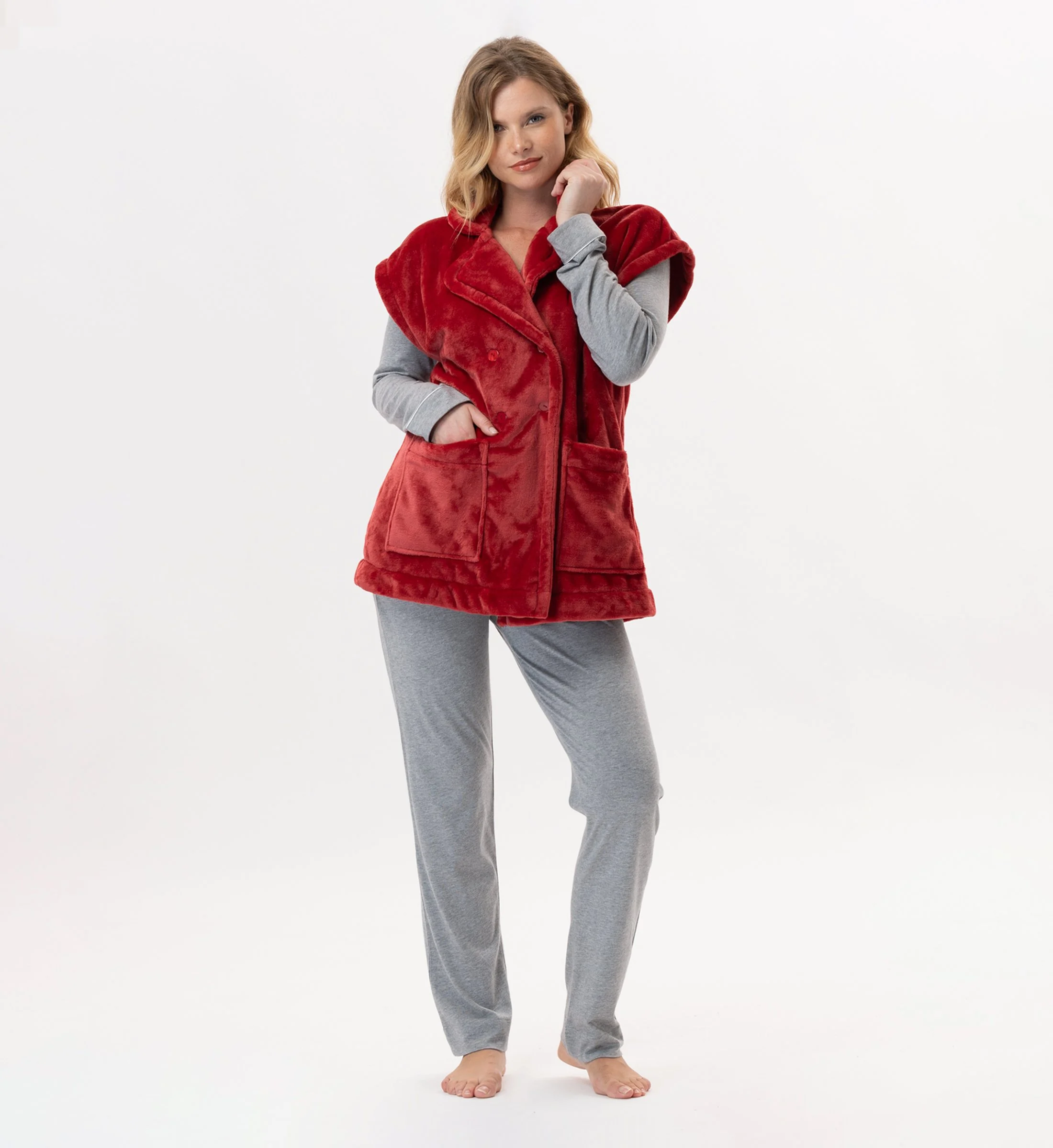 ESSENTIEL 876 - Veste en peluche flanelle | Rouge