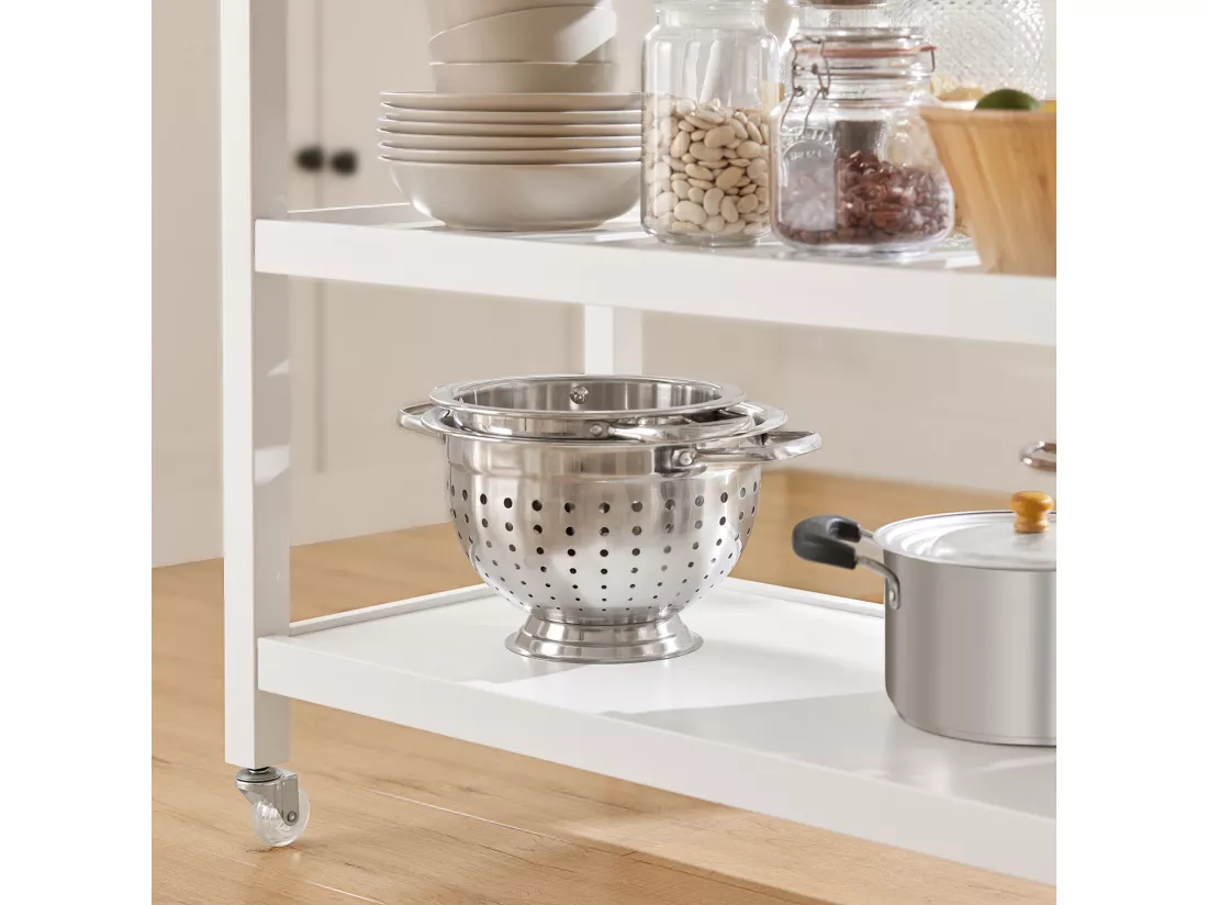 Desserte roulante Chariot de cuisine de 2 étages avec grand plan de travail en Acier Inox, FKW47-W
