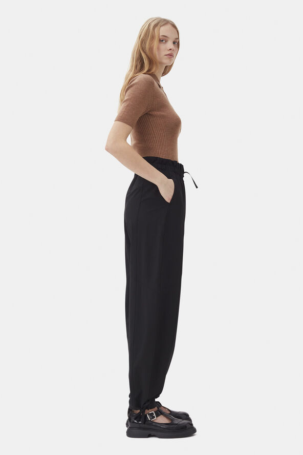 Ganni Drapey Melange Elasticated Waist Pa Black
