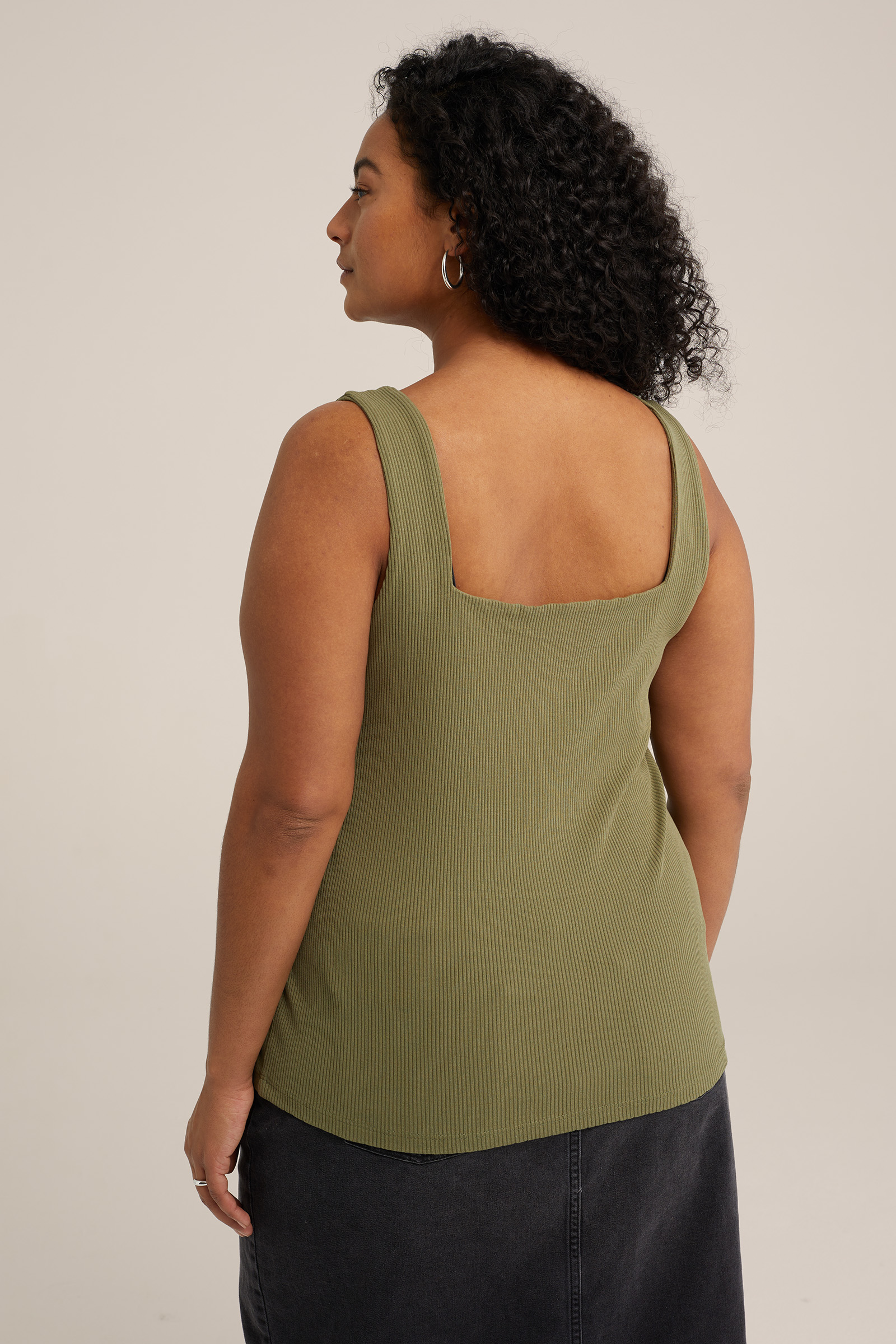 singlet van ribstof - Curve WE Fashion Olijfgroen