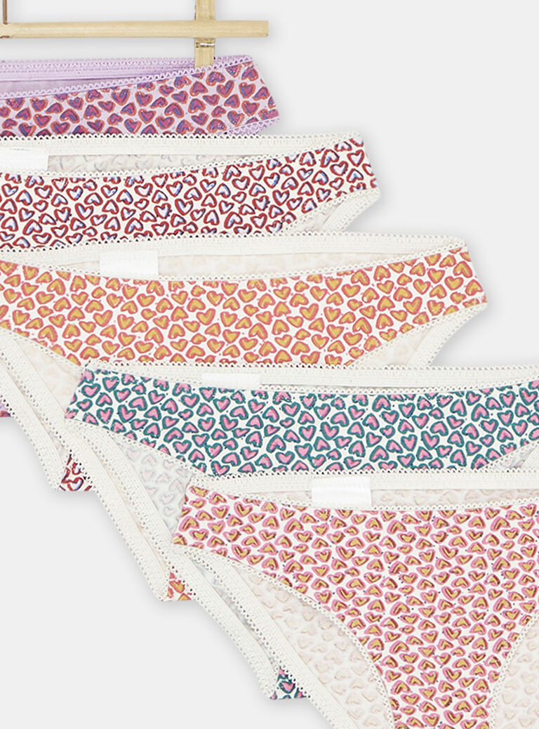 Lot de 5 culottes à imprimé coeurs fille