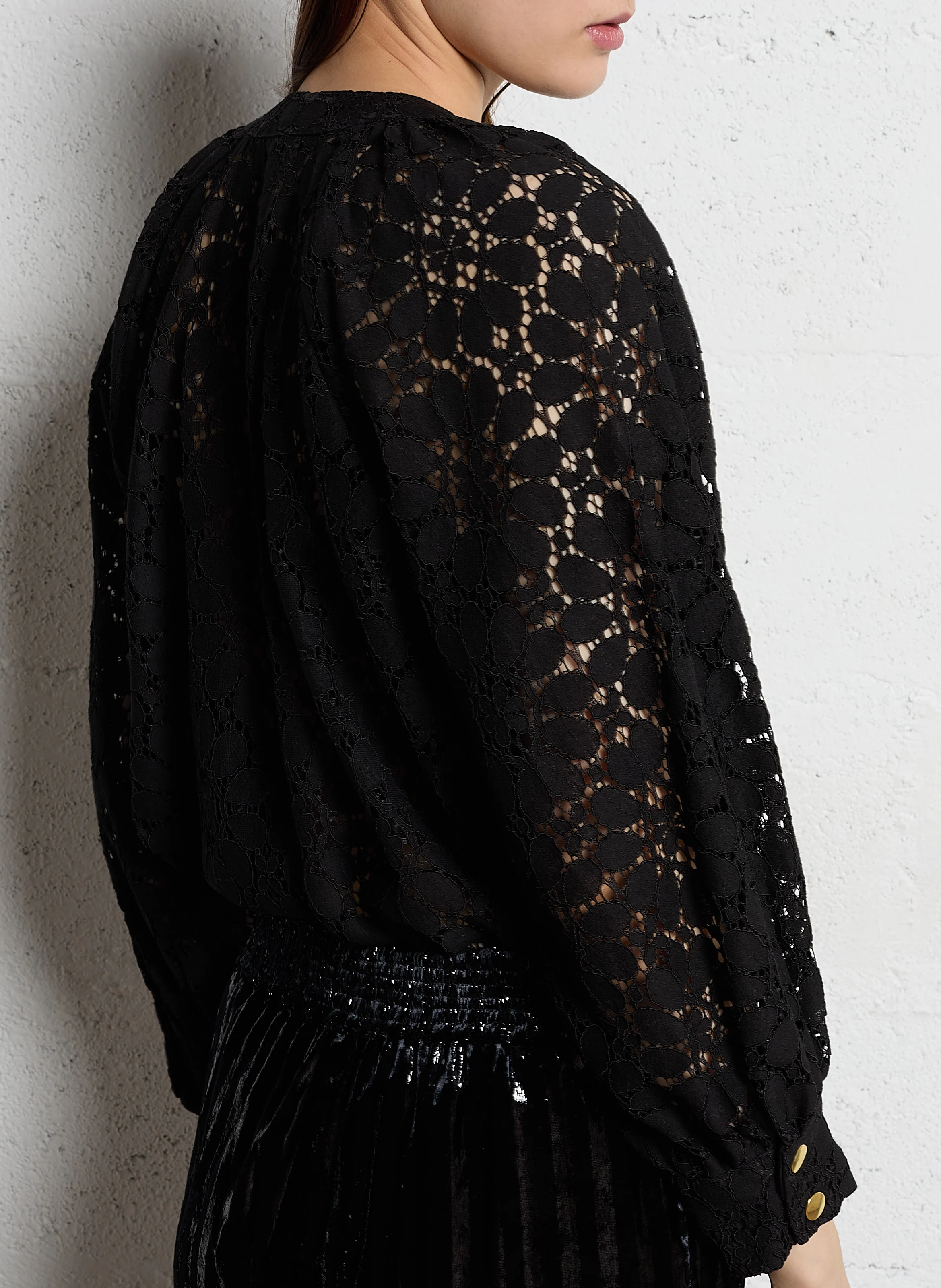 ALPHONSE - Blouse ample col rond à dentelle | Noir