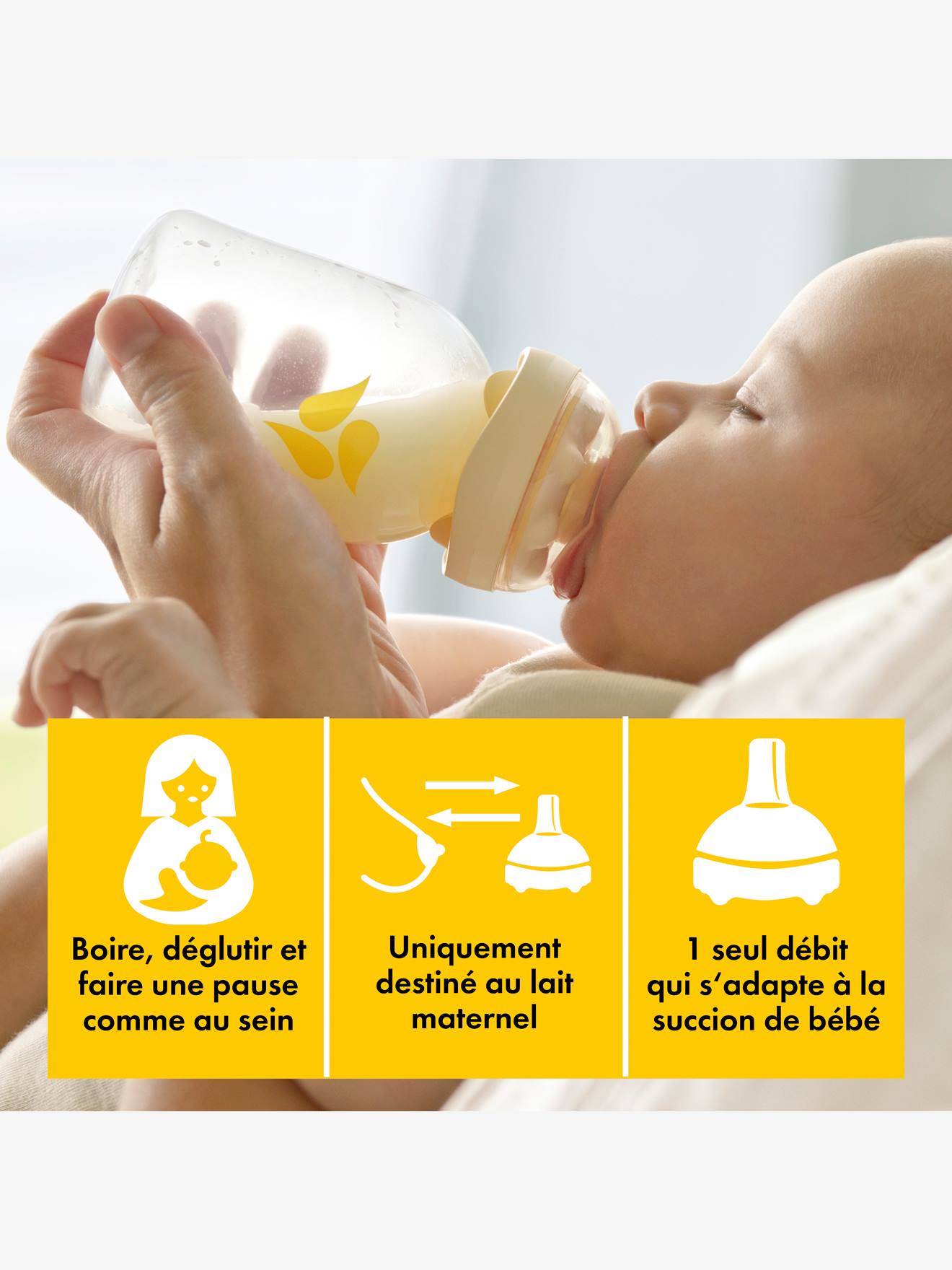 Mamadeira de 250ml com bico de alimentação incolor Calma® Medela.