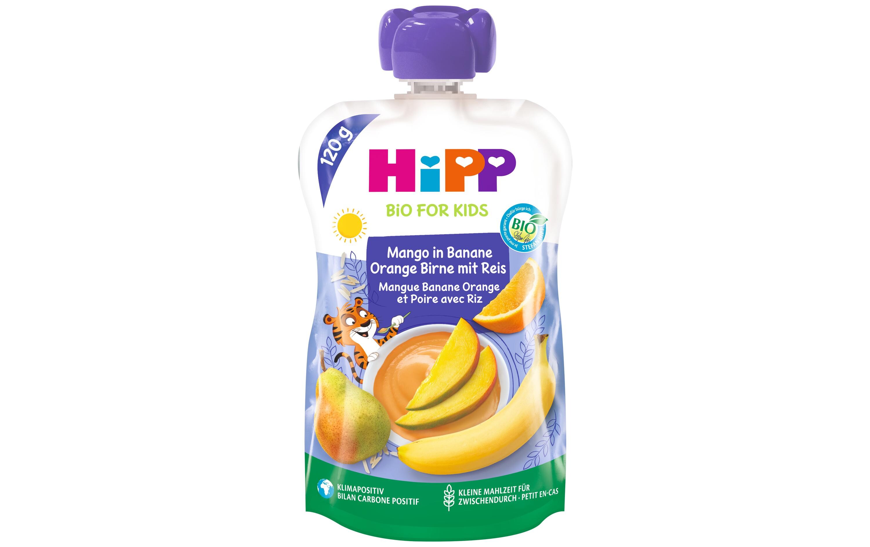 Quetschbeutel Bio Mango Banane-Orange-Birne Reis 120 gQuetschbeutel für Babys
