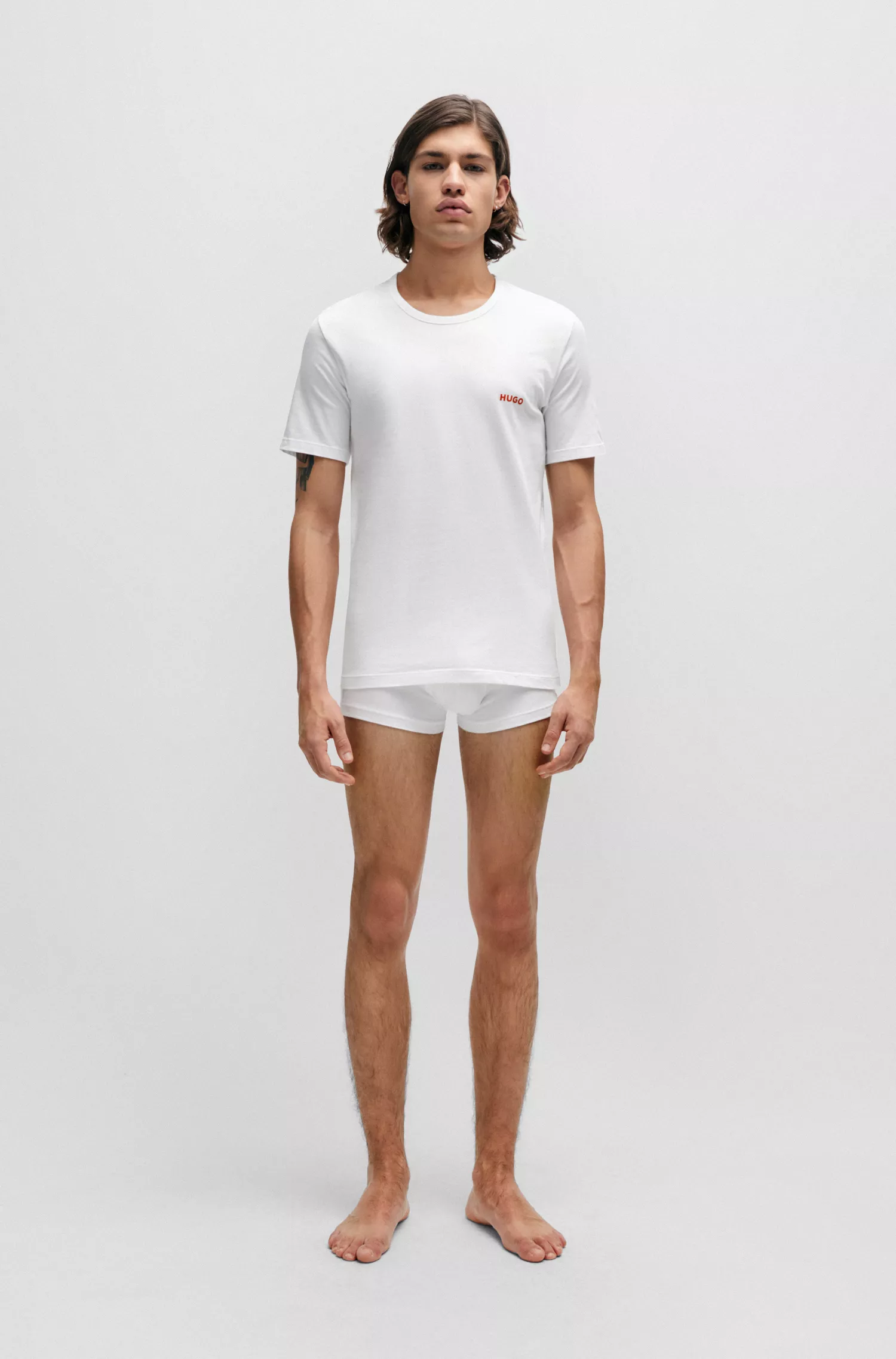 HUGO Vermelho - Pacote com três camisetas de algodão com logotipos.