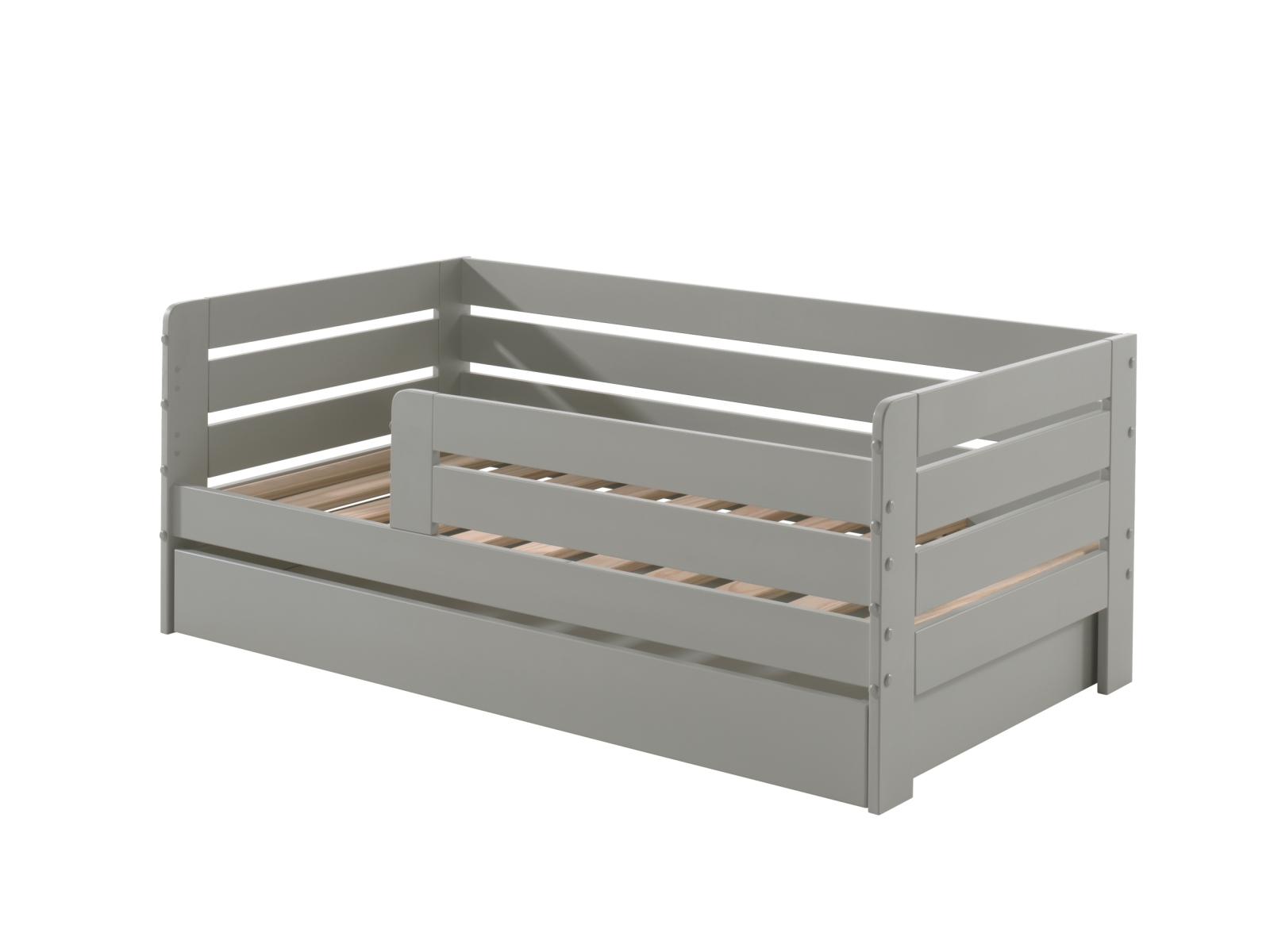 Kinderbett - grau lackiert - Umrandung - Rolllattenrost - Bettschublade - 70x140 cm