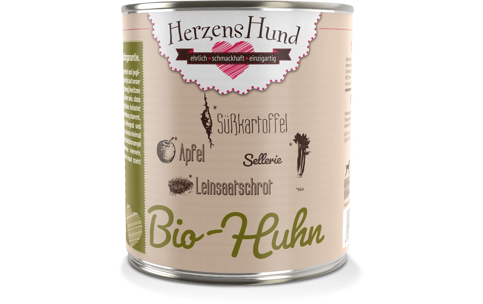 Nassfutter Bio-Huhn mit Bio-Gemüse, 800 gPremium Bio-Ergänzungsfuttermittel für erwachsene Hunde