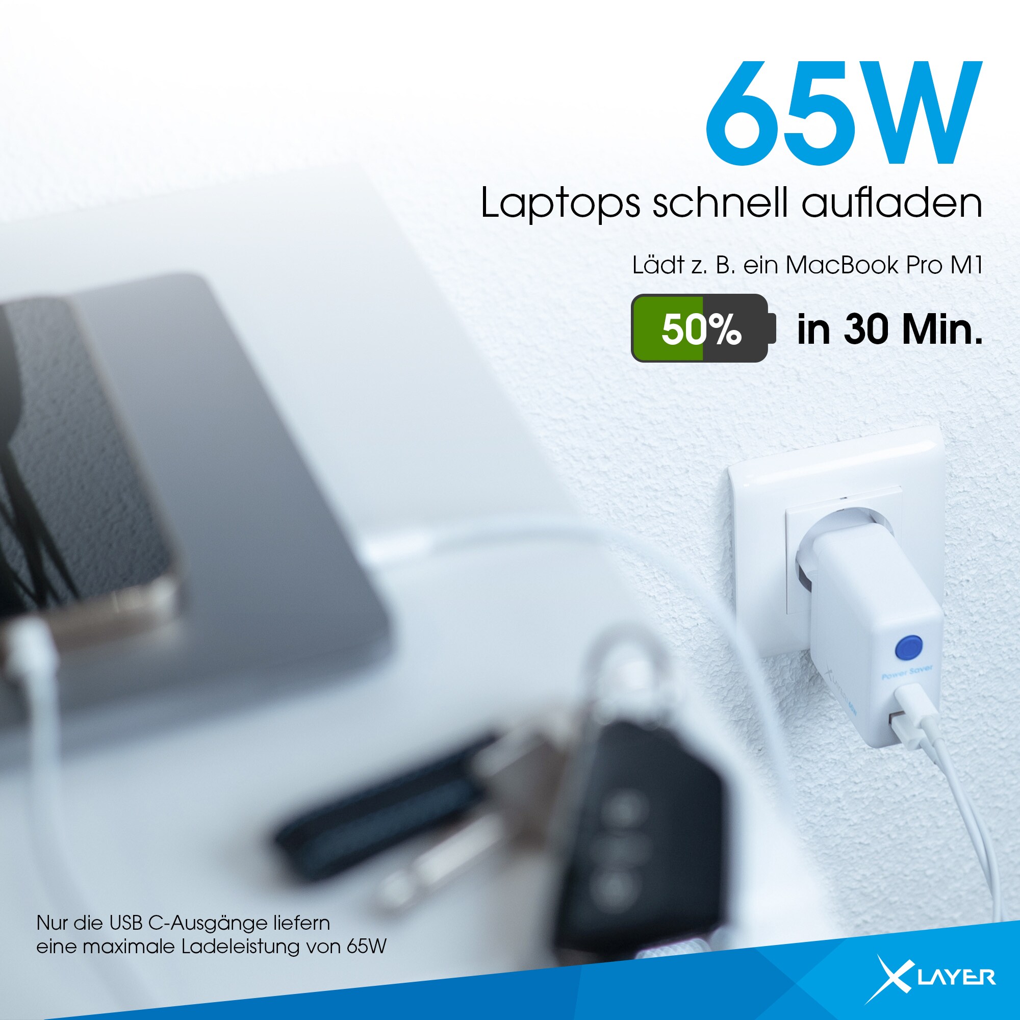 Xlayer Power Saver USB-C Schnellladegerät I 65W PD I Strom-Stopp-Funktion