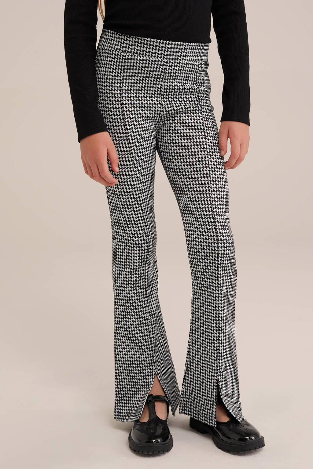 WE Fashion broek met pied-de-poule zwart/wit