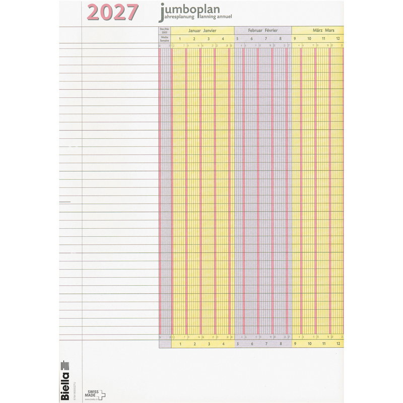 Biella Jahresplaner 2027 Jumboplan, 2 Stück, 12 Monate / Seite