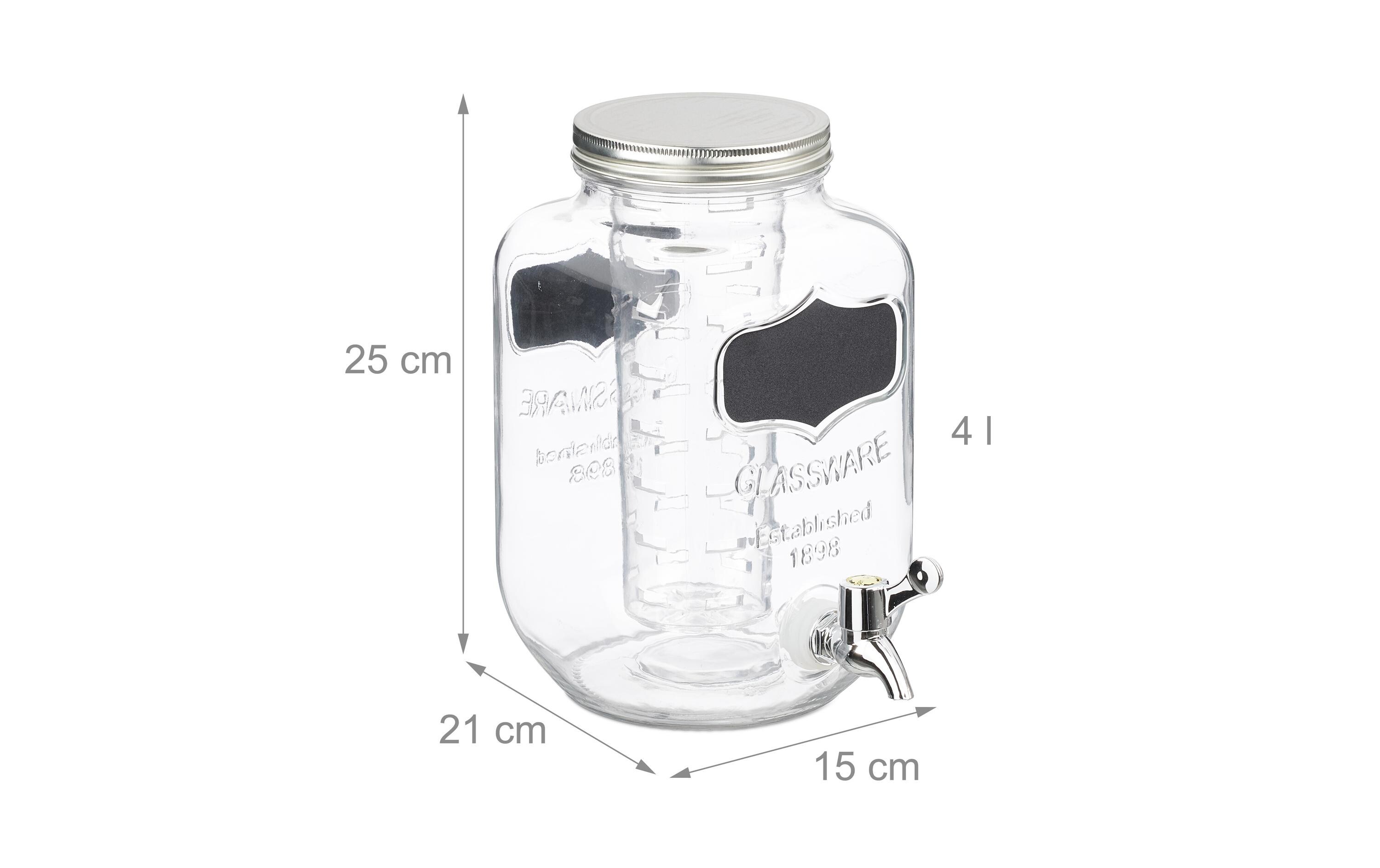 Getränkespender mit Fruchteinsatz 4 LiterRetro-Trinkspender aus Glas