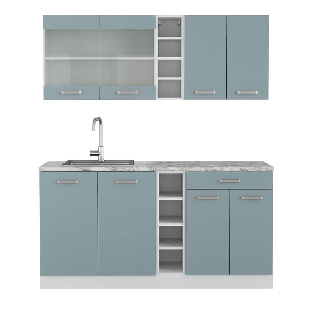 Vicco Küchenzeile R-Line Solid Weiß Blau Grau 160 cm modern Küchenschränke Küchenmöbel