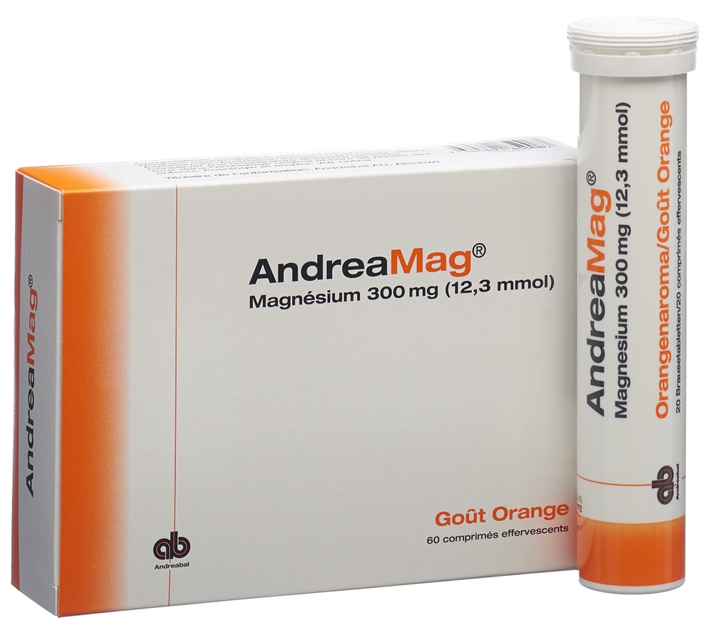 ANDREAMAG Brausetabl 300 mg mit Orangenaroma Ds 60 Stk<br>60 Stück, Dose, Brausetablette, mit Orangenaroma